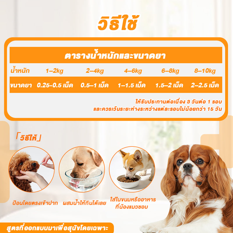 Leryia ยาถ่ายพยาธิเม็ด albendazole สำหรับสุนัข 50 เม็ด/ขวด